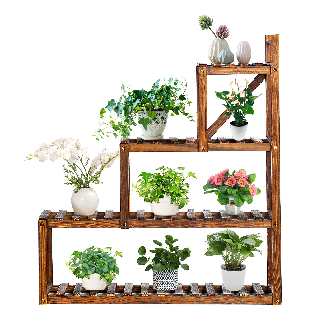 TOOCA Wood Plant Stands Indoor, 3-Tier Corner Plant Flower Pot Stand